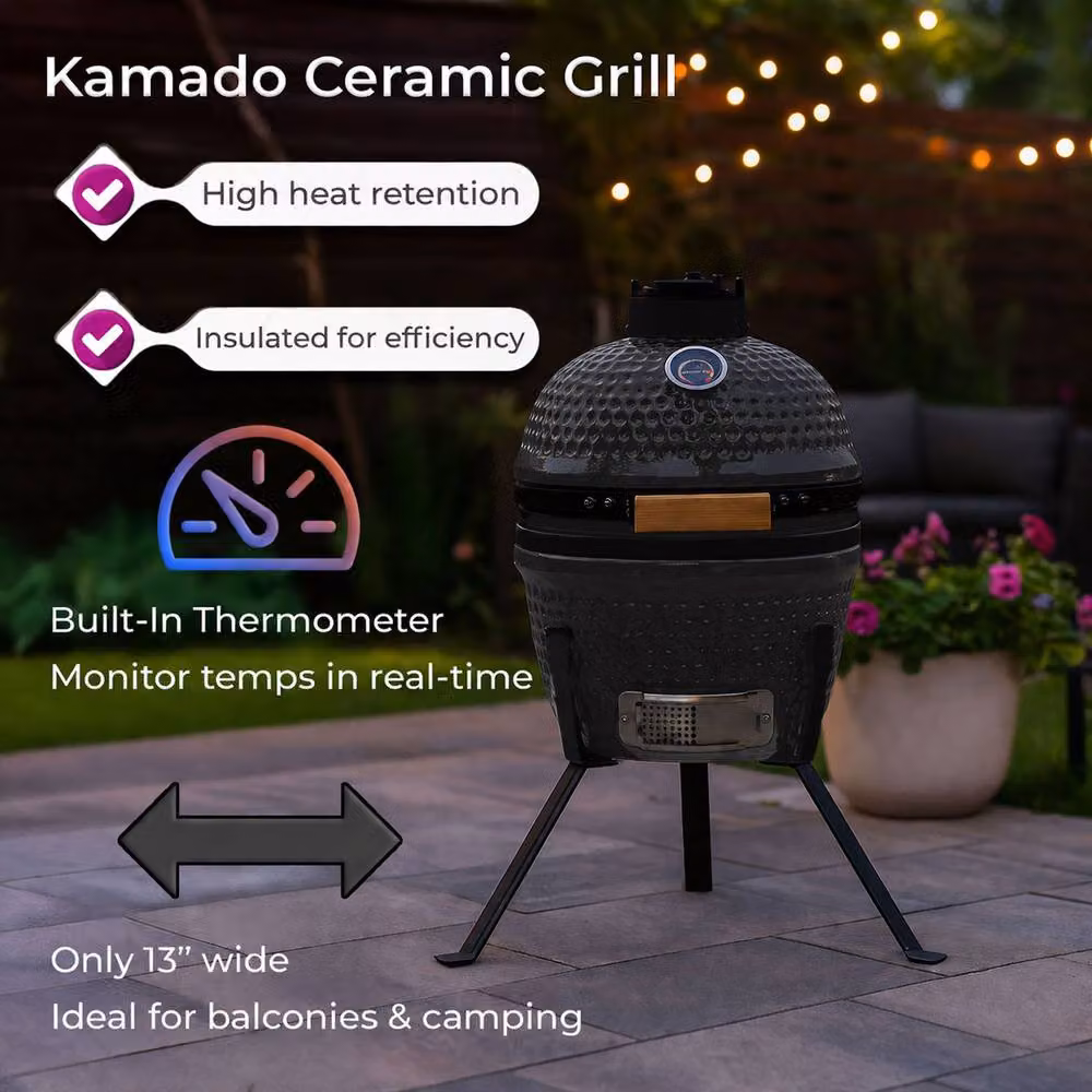 Neo 13 inch Ceramic Mini Kamado BBQ Grill and Portable Smoker in Dark Grey – 4