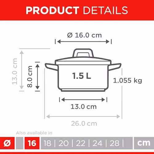 Kuhn Rikon Silver Stainless Steel Casserole Pot with Glass Lid, 1.5 l – 6