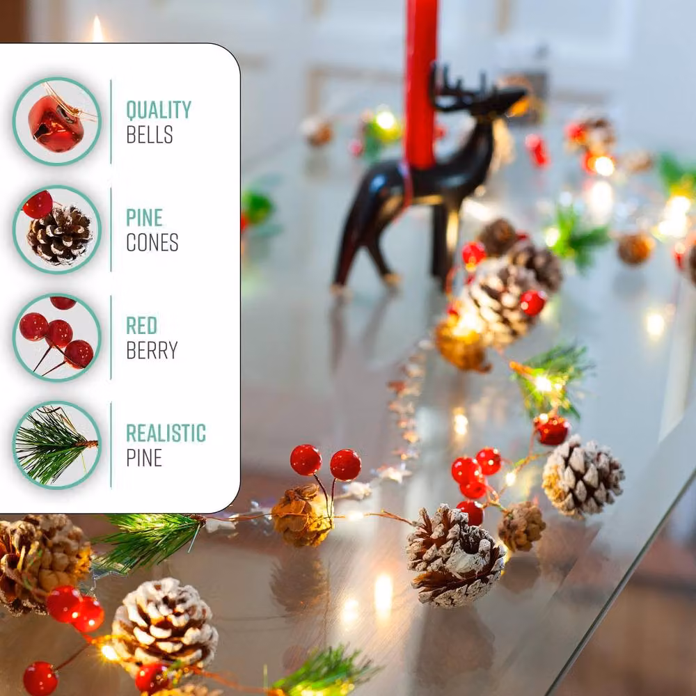 Globrite Pre-Lit Christmas Garland with 20 Warm White LEDs, 2m Length – 2