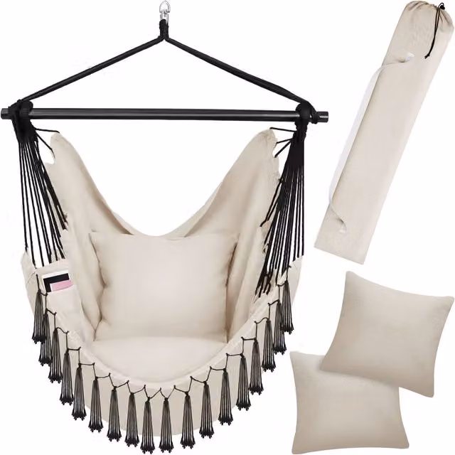 Tectake Malika Boho Style Hanging Chair in Beige and Yellow