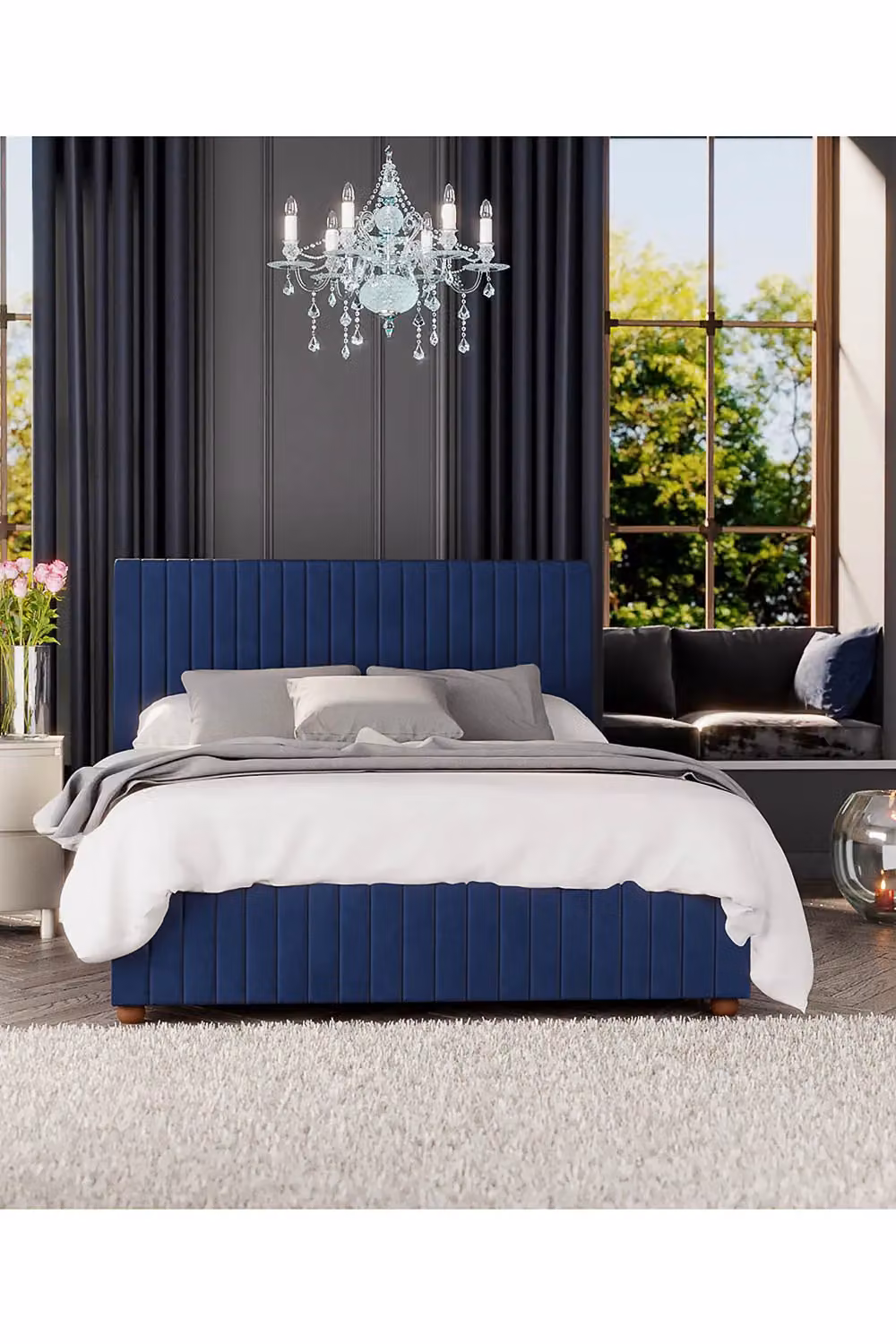 Laurence Llewelyn-Bowen Estella Ottoman Storage Bed in Navy Blue Plush Velvet Fabric, Super King, W: 200 cm x D: 200 cm – 4