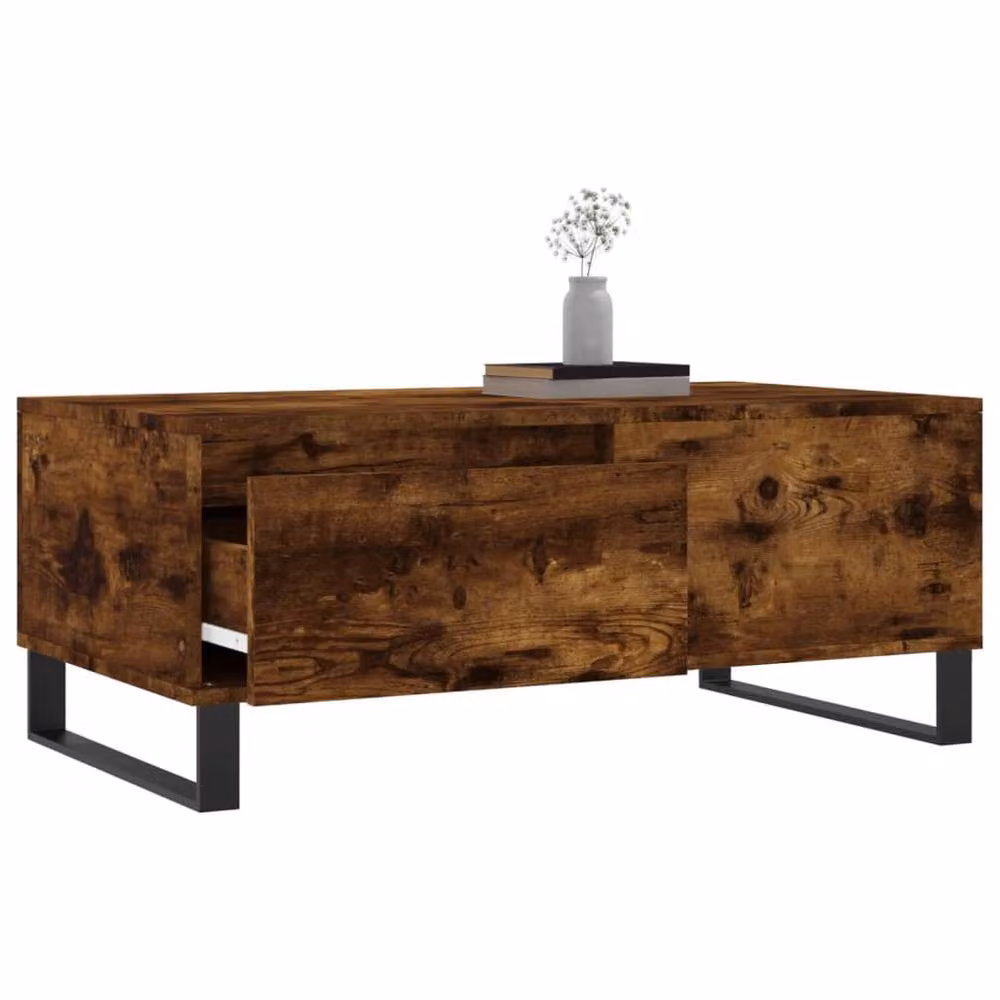 Berkfield Home Modern Rectangular Coffee Table in Smoked Oak Brown, W/D/H: 90 x 50 x 36.5 cm – 3