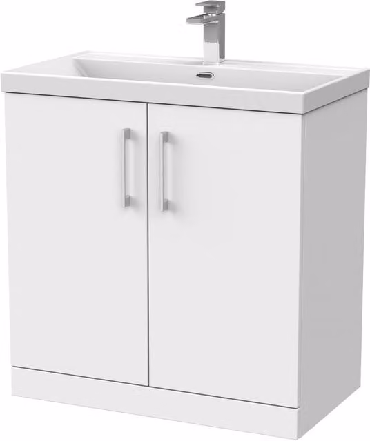Balterley Pershall 2 Door Vanity and Thin Edge Basin, Matt White, Width: 80 cm