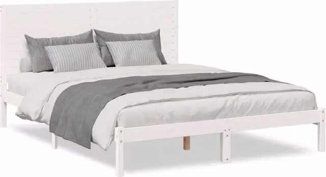 Berkfield Home Extra Long Solid Pine Bed Frame in White, W: 140 cm, L: 220 cm