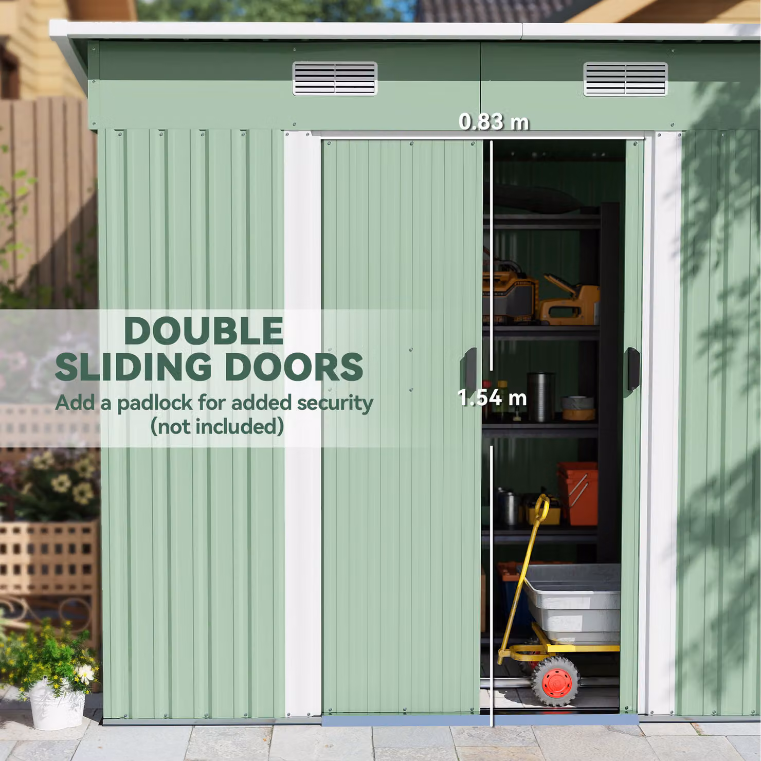 Outsunny Metal Outdoor Garden Storage Shed in Light Green – 3