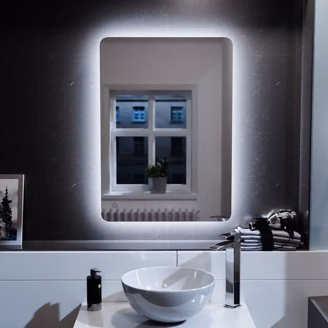 Nes Home Modern Rectangular LED Illuminated Bathroom Demister Mirror in Silver, W: 50.0 cm, H: 70.0 cm