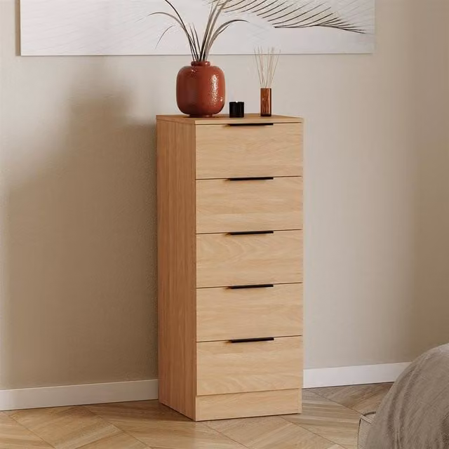 Kelvenix 5 Drawer Narrow Pine Bedroom Chest in Brown – 1