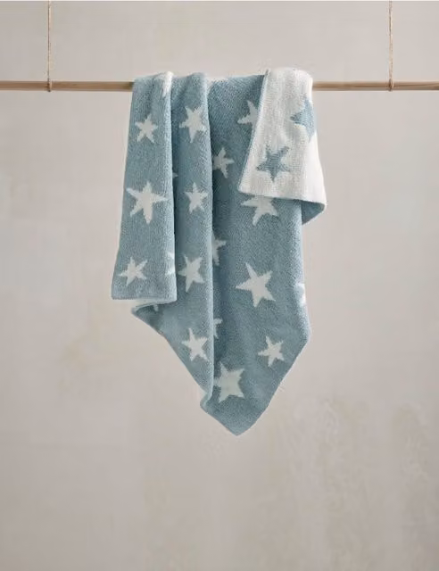 Mamas & Papas Blue Star Chenille Knitted Throw