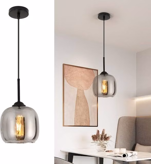 Goeco Modern Adjustable Grey Glass Pendant Light
