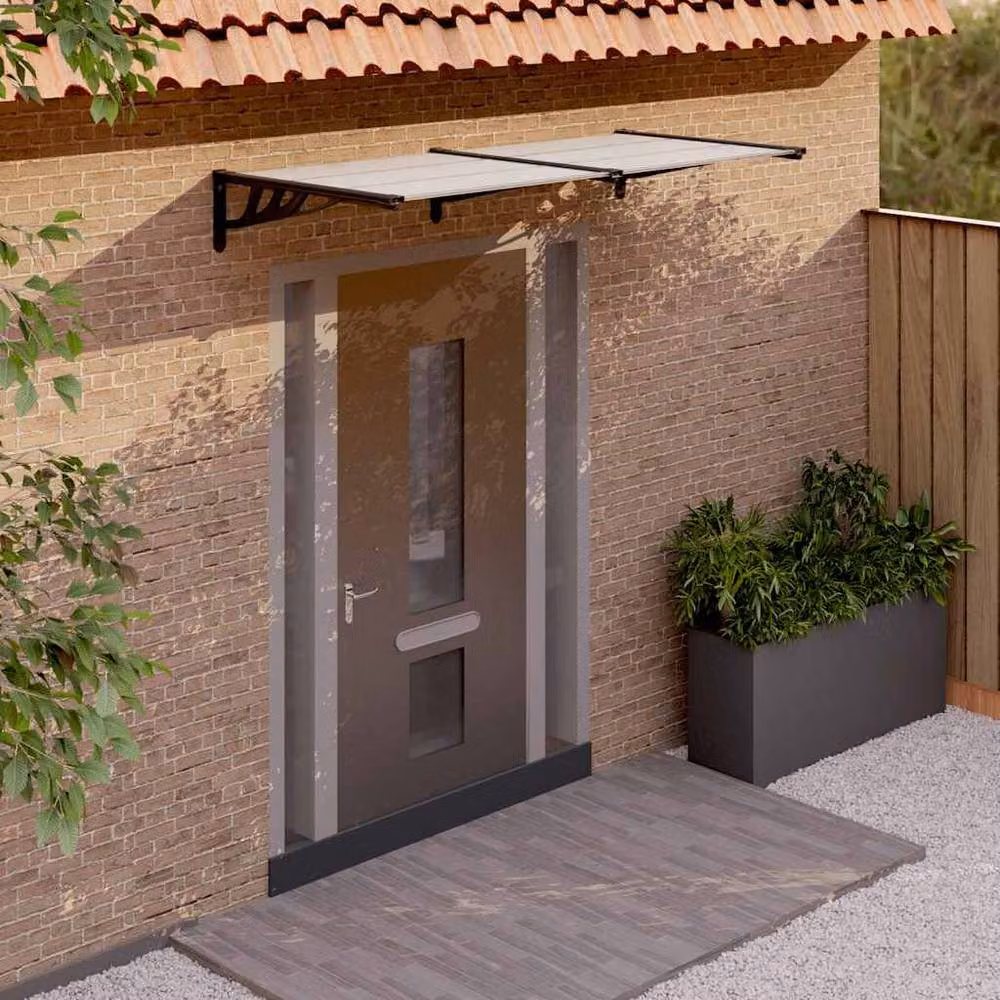 Berkfield Home Polycarbonate and Aluminium Door Canopy in Black and Transparent, W: 90 cm, H: 199 cm – 2