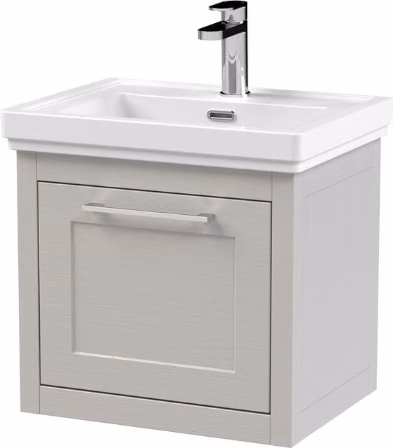 Balterley Wall Hung 1 Drawer Vanity Unit and 1TH Fireclay Basin, Grey, Width: 50 cm – 1