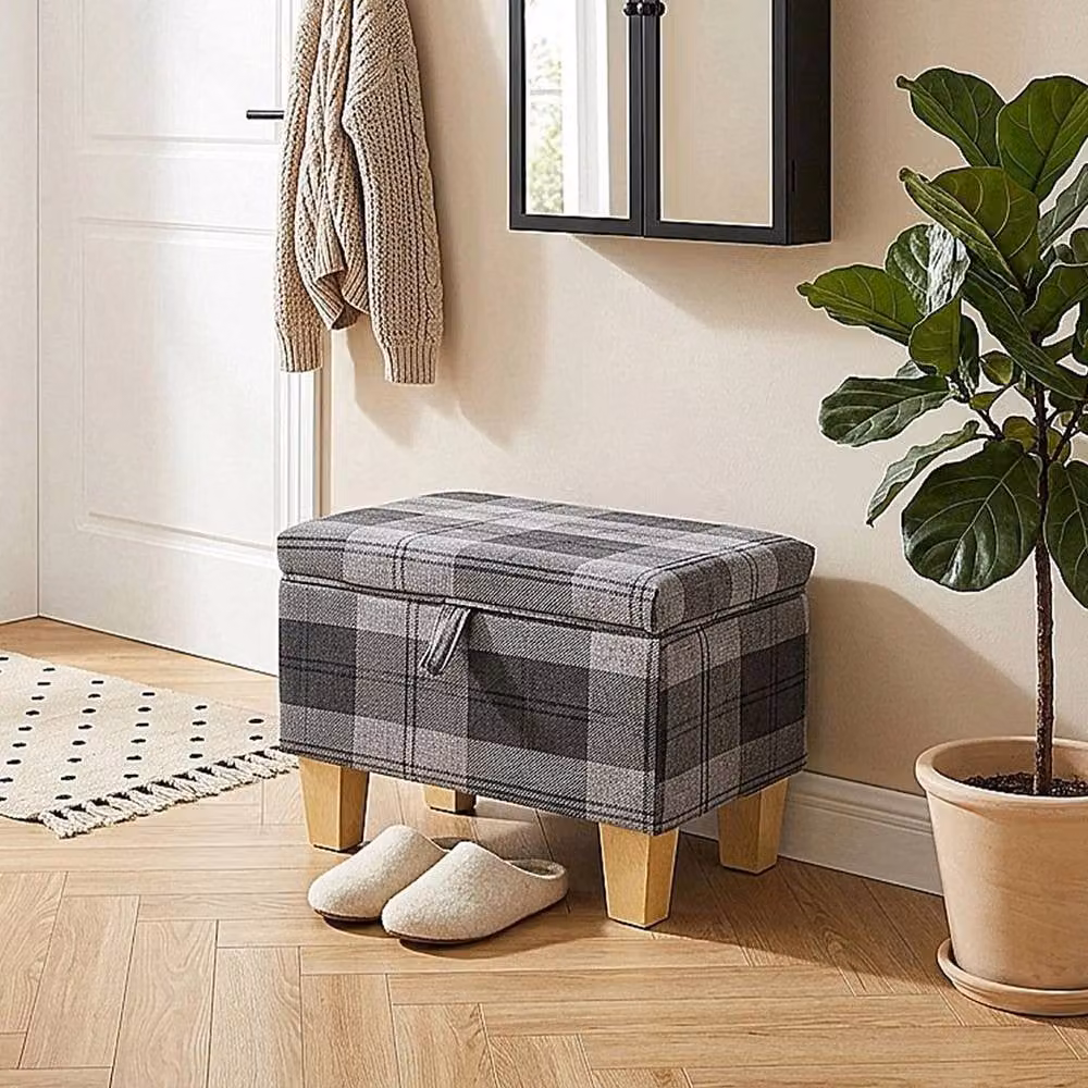 KORVIXA Grey Fabric Square Ottoman Storage Box W/D/H: 49 x 33 x 36 cm – 2