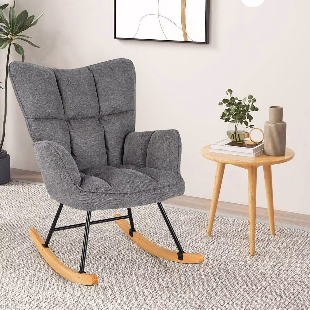 Kelvenix Modern Grey Linen Rocking Accent Chair with Armrests – 2