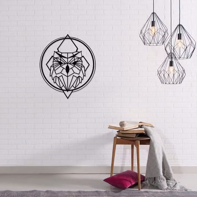 Decortie Owly Modern Metal Wall Art Black Minimalist Geometric Hanging Sculpture – 1