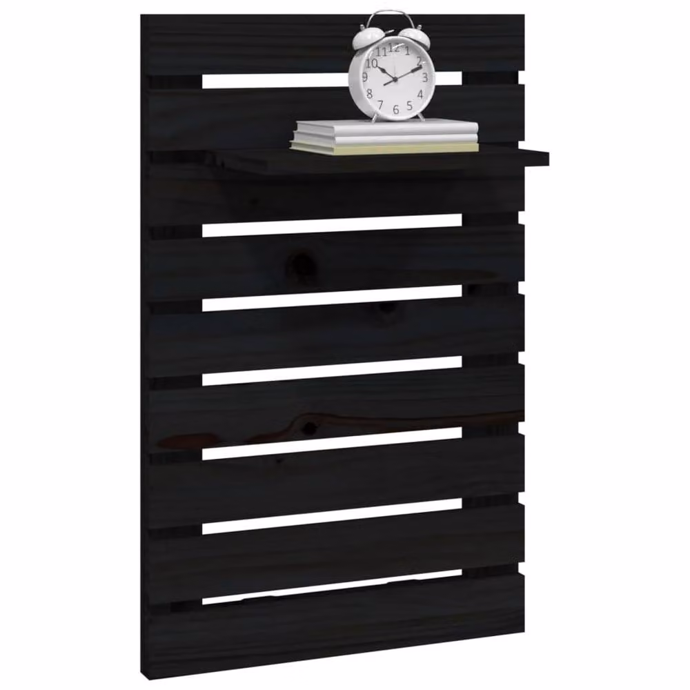 Berkfield Home Set of 2 Black Solid Pine Wall-mounted Bedside Shelves – 3