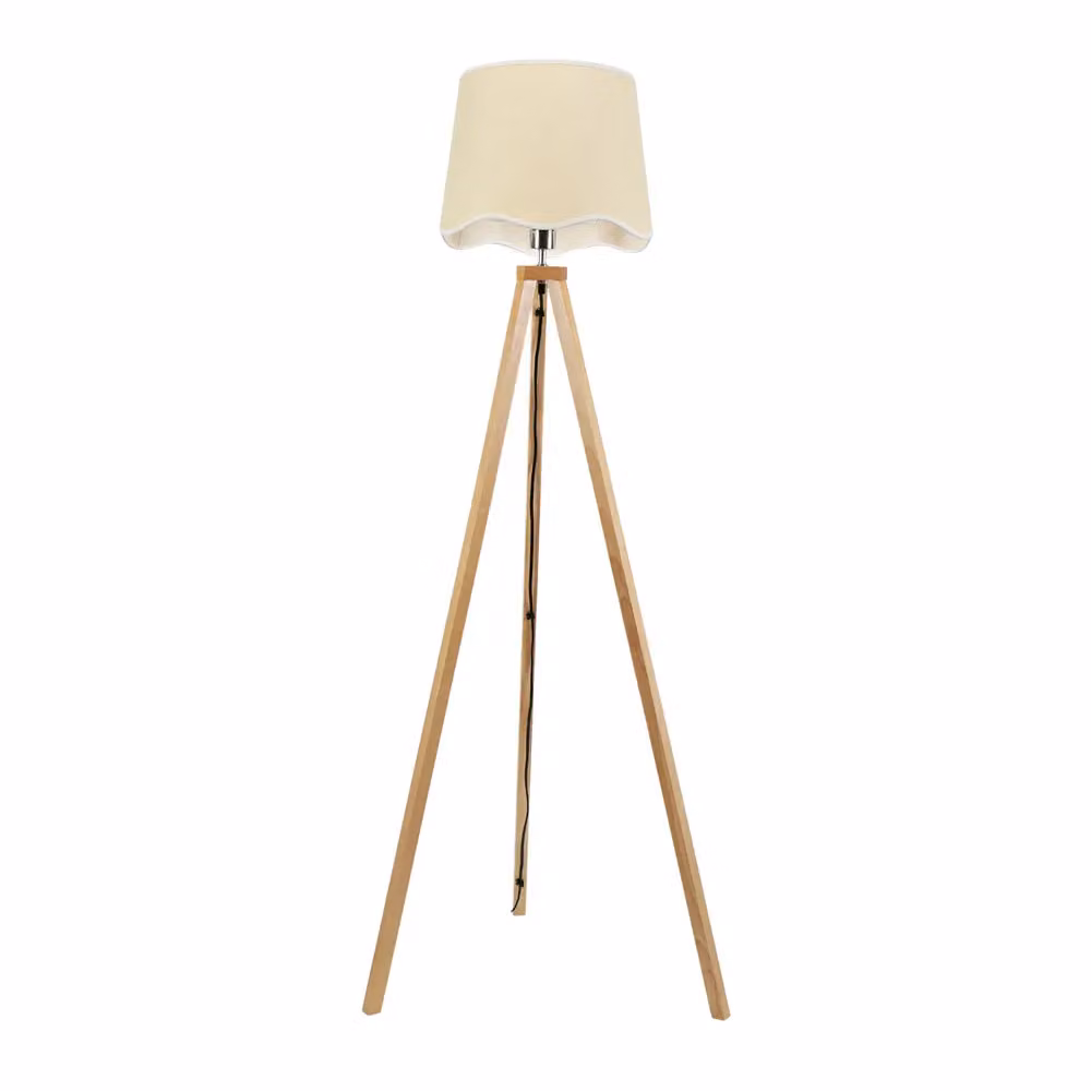 ValueLights Barbro Modern Wood Tripod Floor Lamp with White Fabric Cylinder Shade – 2
