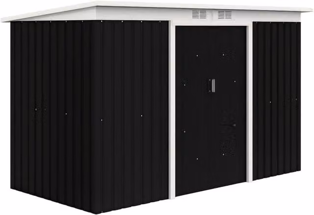 Rolipo Metal Garden Shed with Foundation Kit and Window, Dark Grey, W: 274.3 cm, D: 121.9 cm, H: 188.0 cm