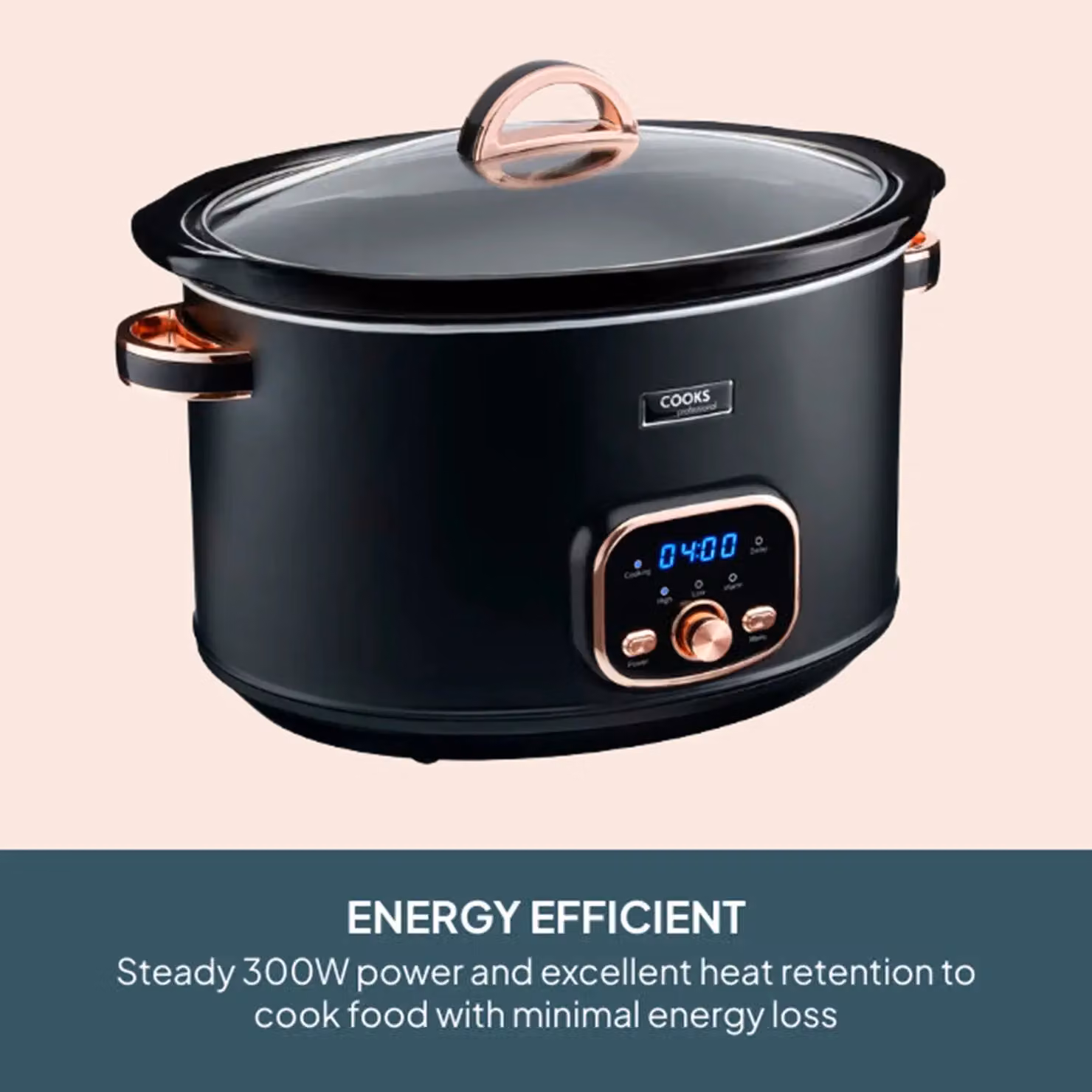 Cooks Professional 8L Digital Slow Cooker with Glass Lid and Removable Ceramic Bowl in Black and Gold – 3