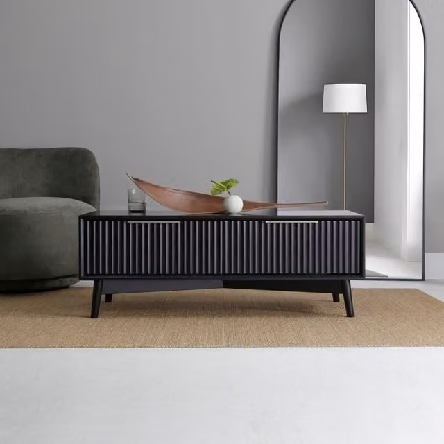 Home Garden Direct Monza Rectangular Coffee Table with Fluted Drawers in Black and Grey