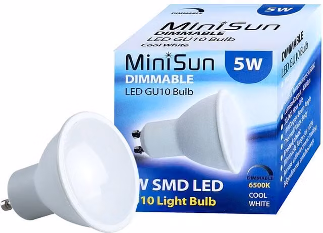 ValueLights 3 Pack White GU10 LED Spotlight Bulbs, 5W, 6500K Cool White, 480lm, Dimmable