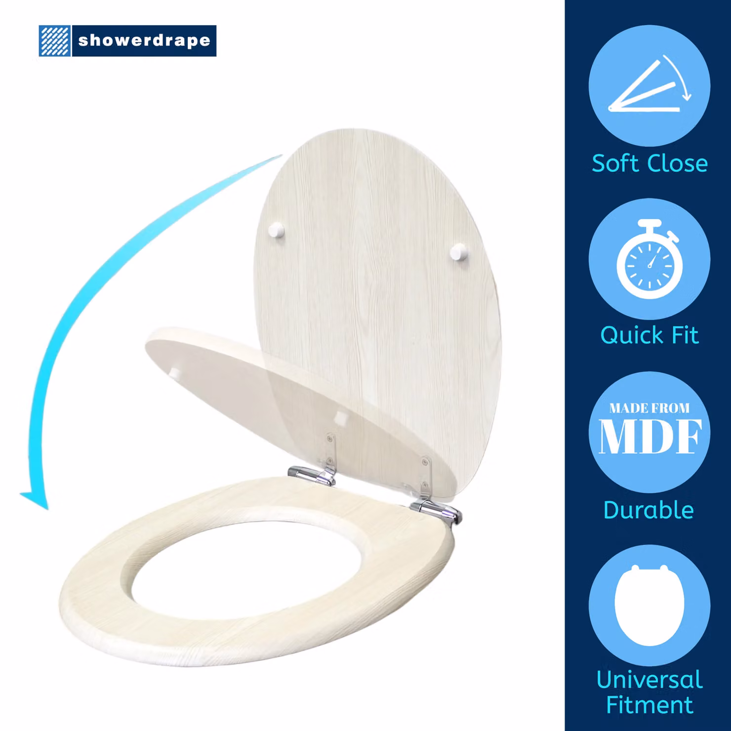 Showerdrape Norfolk Soft Close White Oak Wooden Toilet Seat – 3