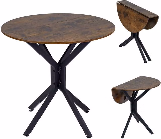 Costway Round Drop Leaf Expandable Dining Table in Brown – 1