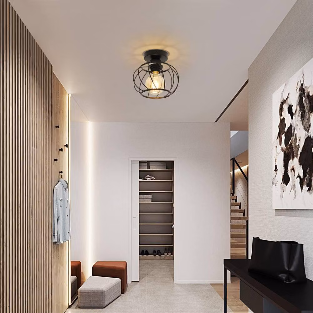 Pheashine Modern Round Cage Ceiling Light in Black with E27 Bulb Included – 2