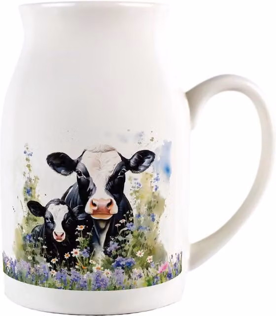Purely Home Friesian Cow and Calf Small Ceramic Serving Jug, Multicoloured and White
