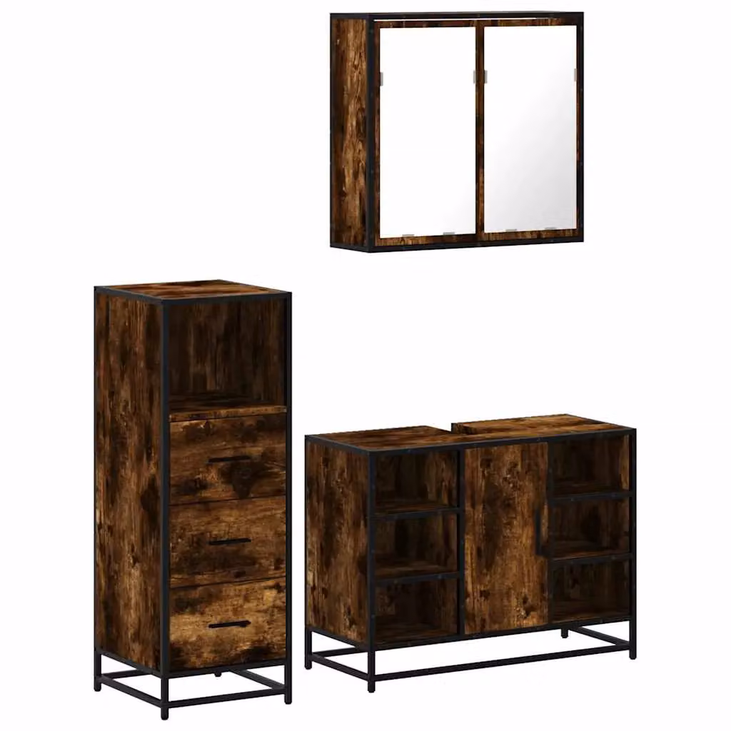 Berkfield Home 3 Piece Industrial Bathroom Furniture Set in Brown Smoked Oak – 2