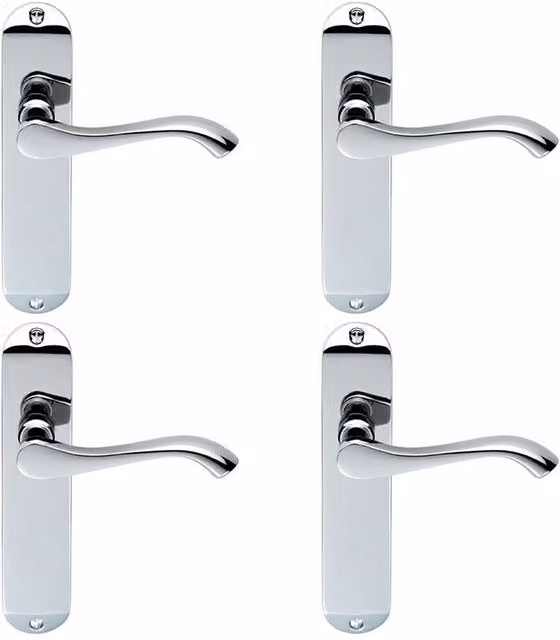Loops 4 Pair Curved Handle on Chamfered Latch Backplate, Polished Chrome, W: 180 mm, H: 40 mm
