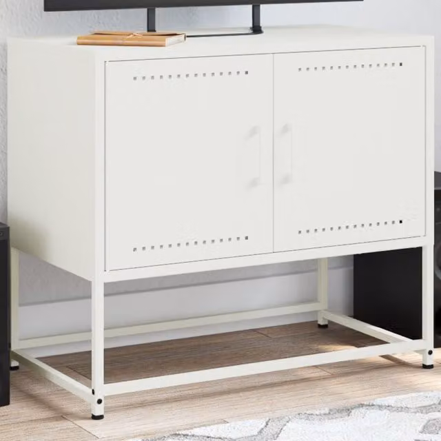 Berkfield Home Industrial White Metal TV Cabinet W: 68.5 cm, D: 39 cm, H: 60.5 cm – 1