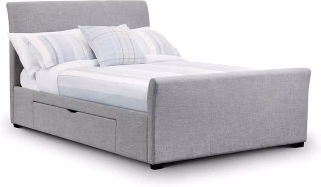 Cheshire Beech Modern Double Bed with Drawers in Light Grey