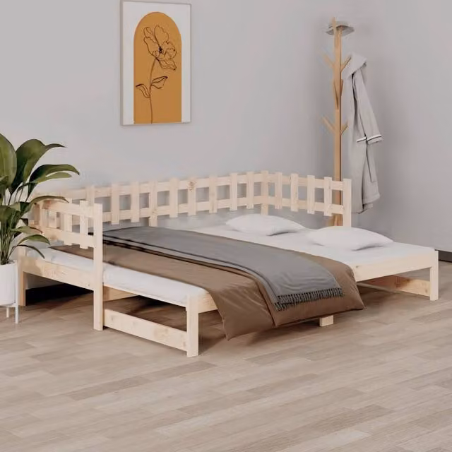 Berkfield Home Rustic Brown Solid Wood Pine Pull-out Day Bed with Drawers, W/D/H: 180 x 200 x 90 cm – 1