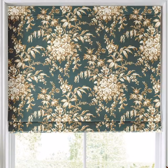 Laura Ashley Picardie Made to Measure Blackout Roman Blind in Green Floral Design