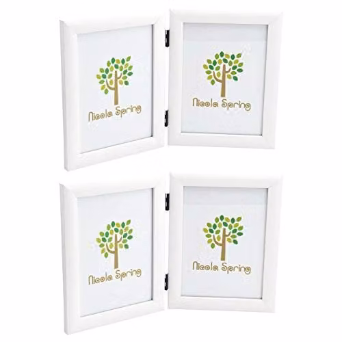 Nicola Spring Pack of 2 Folding Rectangular Photo Frames in White and Black, Fits 5 x 7 inch (12.7 x 17.78 cm) Photos, Freestanding – 1