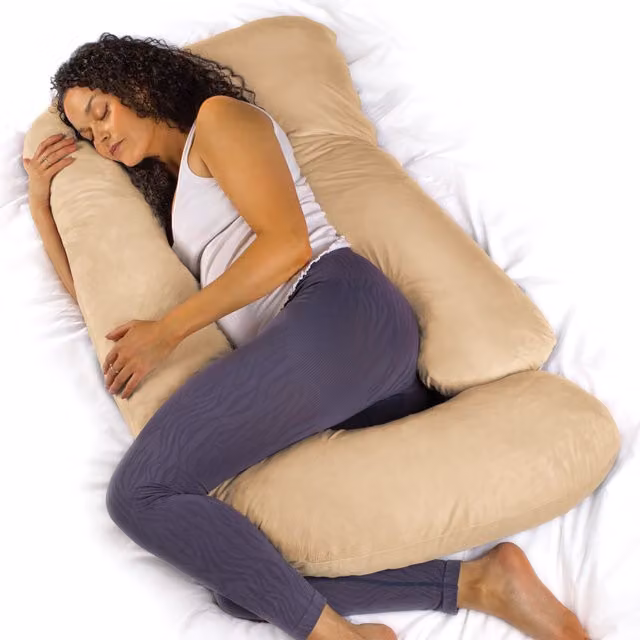 Aamira J Shaped Memory Foam Pregnancy Pillow in Beige, Machine Washable