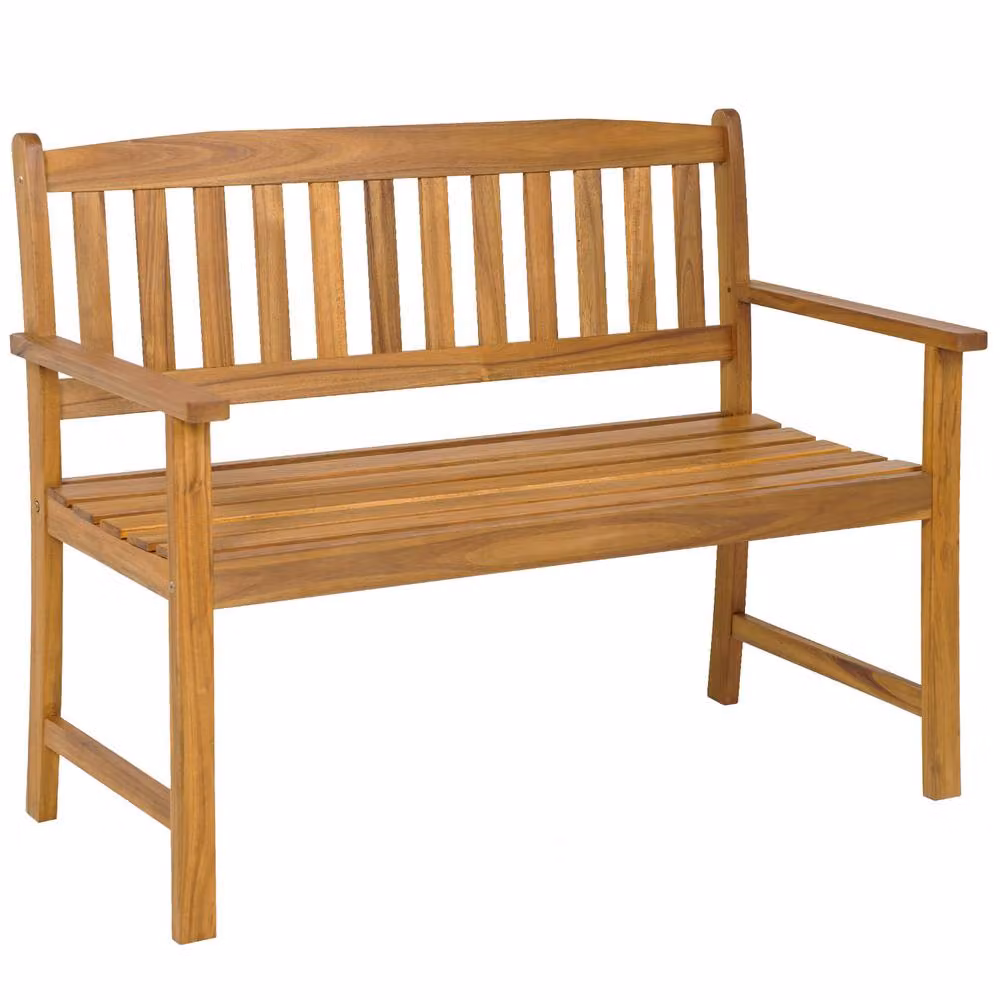 Costway Acacia Wood 2-Person Outdoor Garden Bench with Armrests in Natural Brown – 2