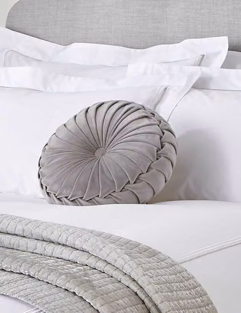 Laura Ashley Rosanna Round Pleated Velvet Cushion in Grey