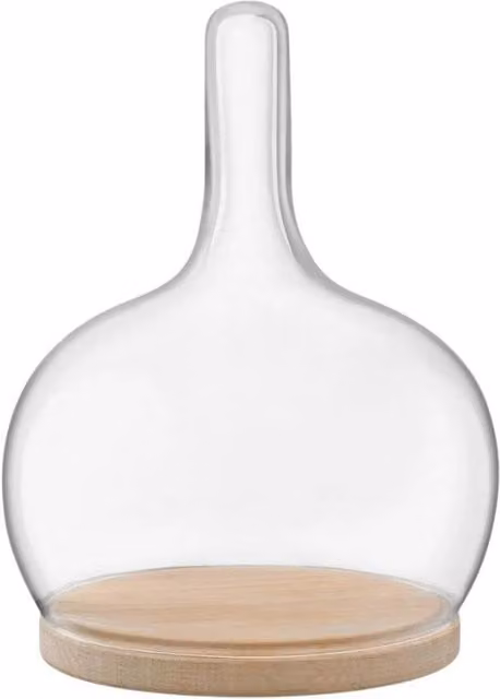 LSA Cloche Dome with Oak Base, Clear Glass and Wood, W: 19 cm, H: 25.5 cm – 1