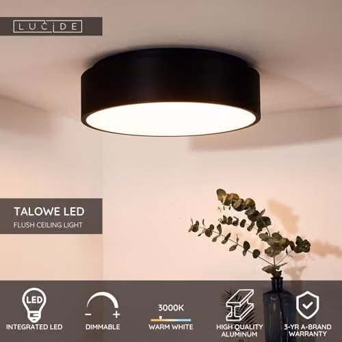 Lucide Talowe LED Flush Ceiling Light, Black, Diameter: 45.5 cm – 2