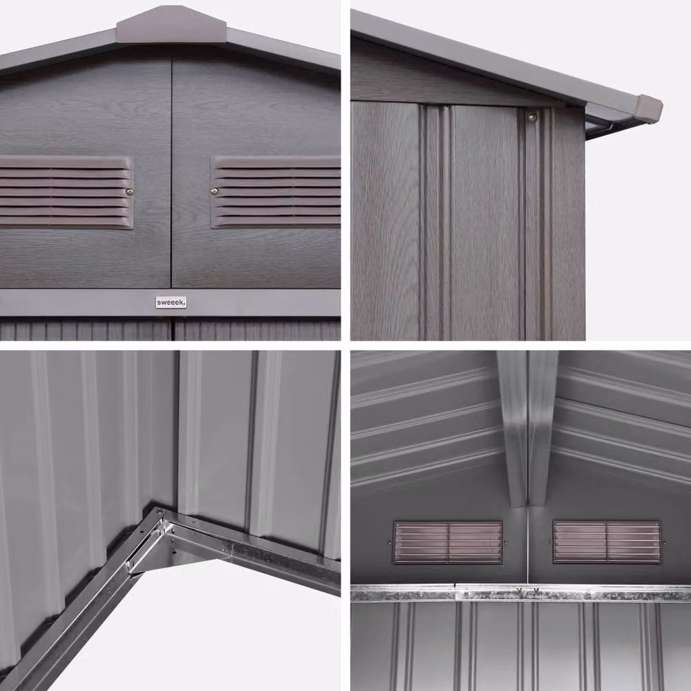 sweeek Grey Metal Garden Shed with Sliding Doors and Anchoring Kit – 3