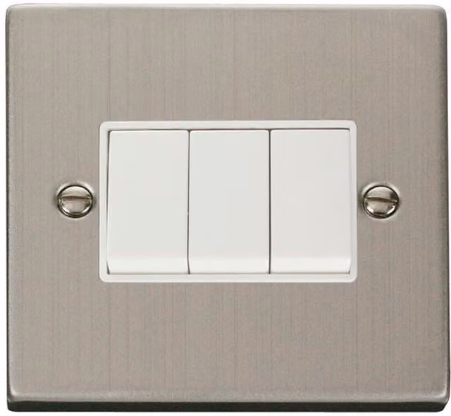 SE HOME White Stainless Steel Surface Mounted 2 Way 3 Gang Light Switch