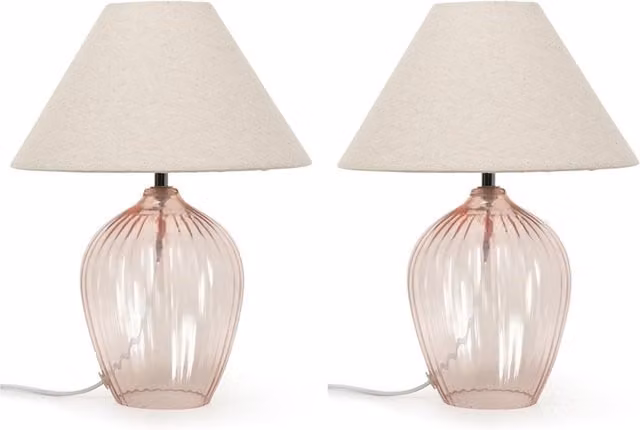 ValueLights Olivet Glass Table Lamps, Set of 2, Pink and Grey