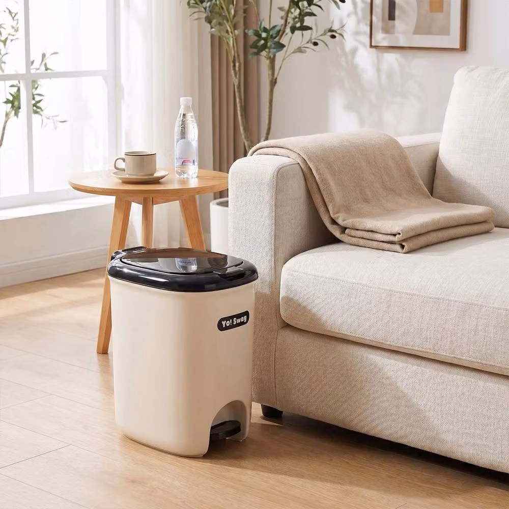 PAWNORA 12L Plastic Pedal Trash Can in Beige – 4