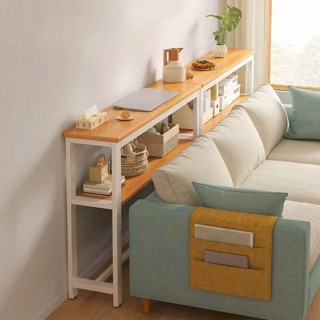 PAWNORA 2 Tier Console Table with White Frame and Brown MDF Laminate Top, Width: 80 cm – 1