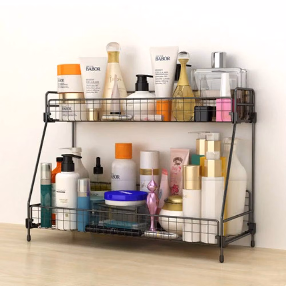 NESTLUNE 2 Tier Metal Basket Storage Stand in Black, W/D/H: 100 x 100 x 30 cm – 2