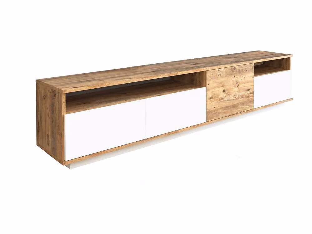 Vente-unique CEDONA TV Unit with 4 Doors and 2 Shelves in Light Oak and White – 2