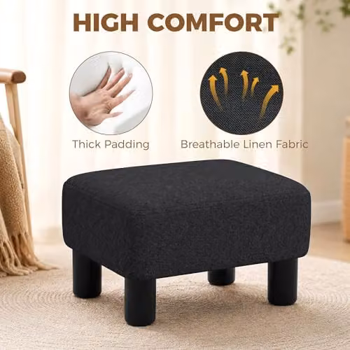 HOMCOM Black Fabric Cube Foot Stool Ottoman, W/D/H: 40 x 30 x 24 cm – 4