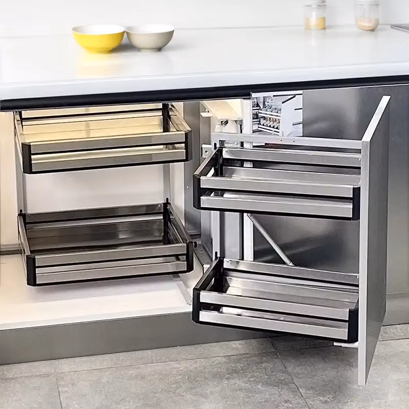 Living and Home Kitchen Corner Cabinet Storage Drawer with Silver Wire Basket and Soft Close Runners – 5