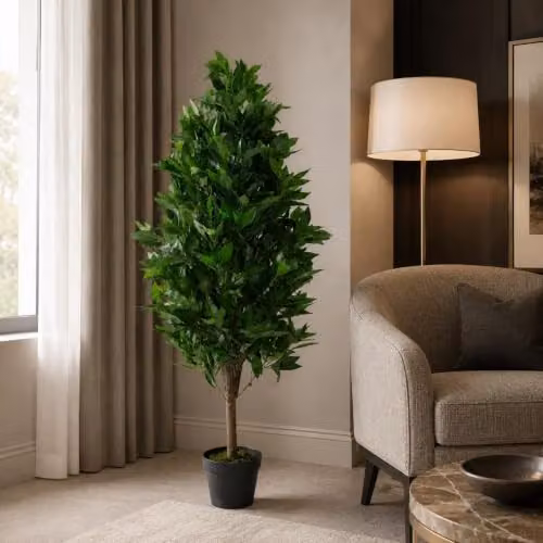 Leaf Design UK Realistic Artificial Bay Cone Laurel Topiary Tree, Green, Height: 120 cm – 2